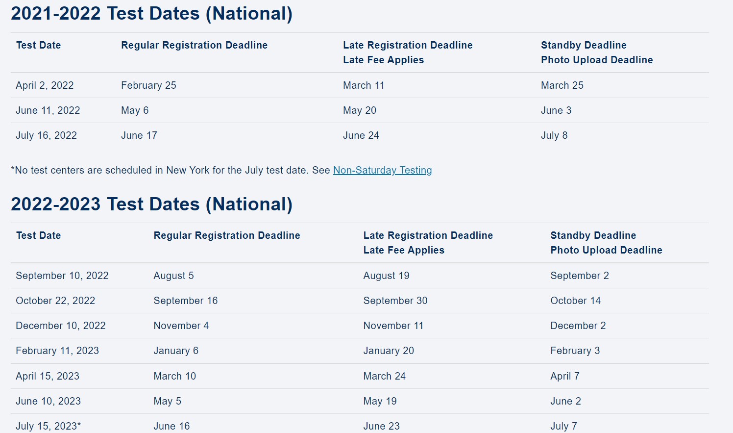 SAT & ACT TEST Dates Student Services MAST Academy
